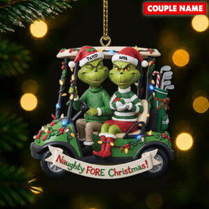 Personalized Golf Grinch Couple Naughty Christmas Ornament