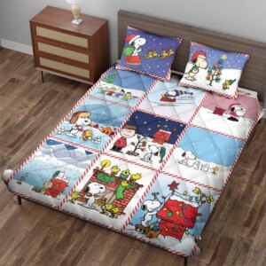 Snoopy Peanuts Winter Christmas Quilt Bedding Set