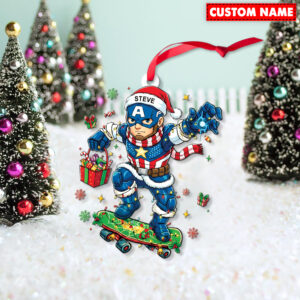 Alternative view of Personalized Captain America Christmas Ornament