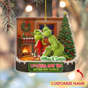 Personalized Green Monster Couple Either Way Works Christmas Ornament