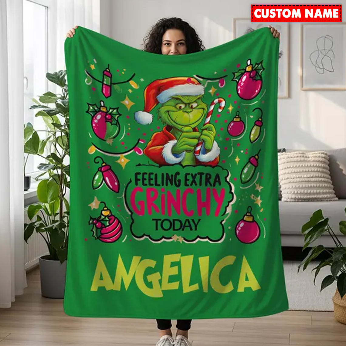 Personalized Grinch Christmas Blanket - Image 3