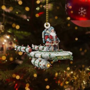 Star Trek NCC-1701 Trek The Halls With Christmas Lights And Santa Christmas Ornament