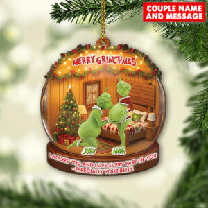 Alternative view of Personalized Green Monster Couple I Adore You And Love Every Part Of You Christmas Ornament