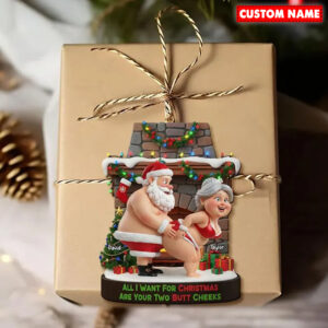 Alternative view of Personalized Naughty Santa Claus Couple Christmas Ornament 115419