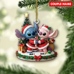 Personalized Stitch And Angel Couple Christmas Ornament