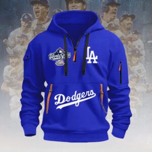 Alternative view of Los Angeles Dodgers 2025 World Series Champions 2D Quarter Zip Hoodie - THK117230