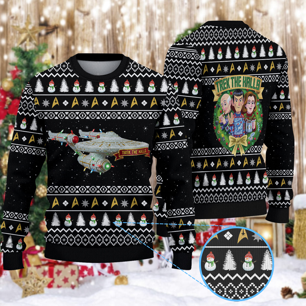 Star Trek NCC-1701 Trek The Halls With Christmas Lights Christmas Knitted Sweater