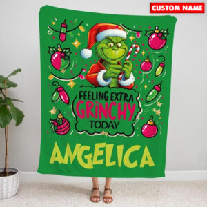 Alternative view of Personalized Grinch Christmas Blanket