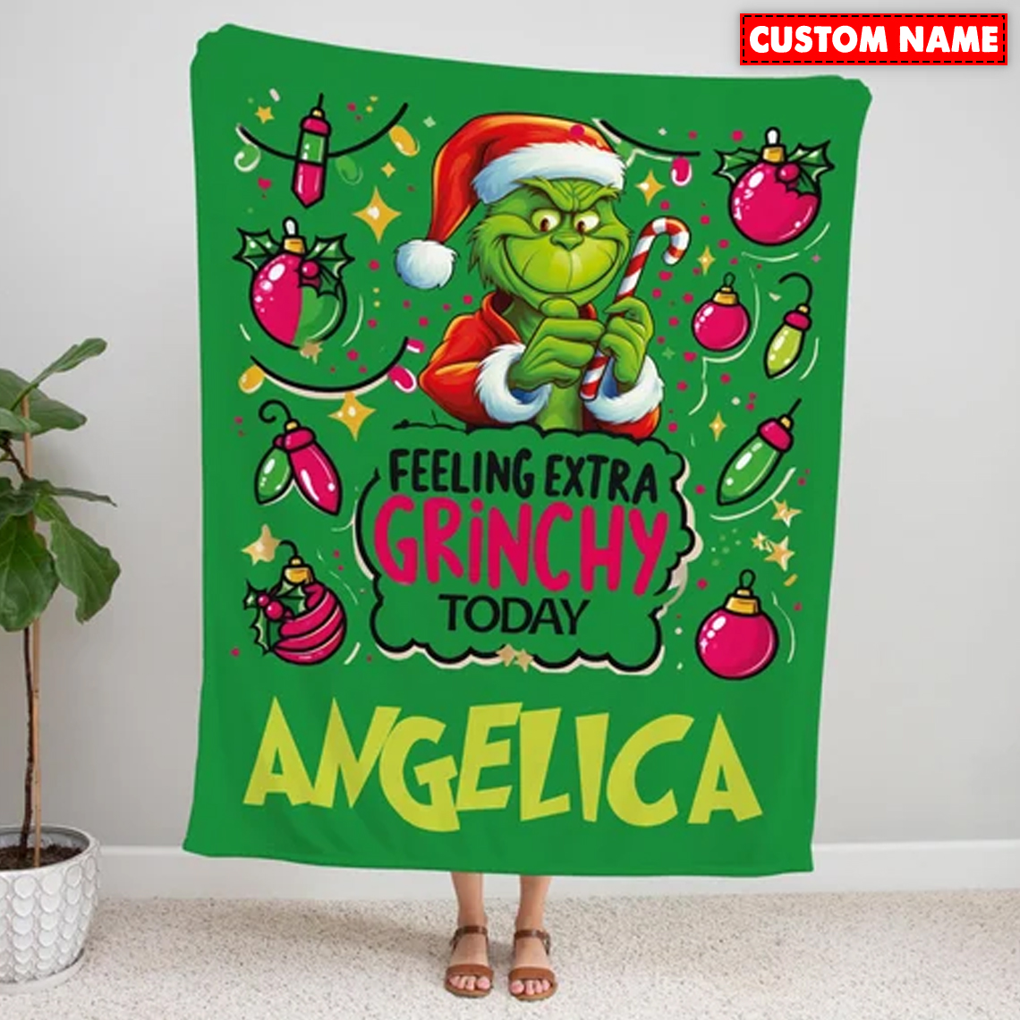 Personalized Grinch Christmas Blanket - Image 2