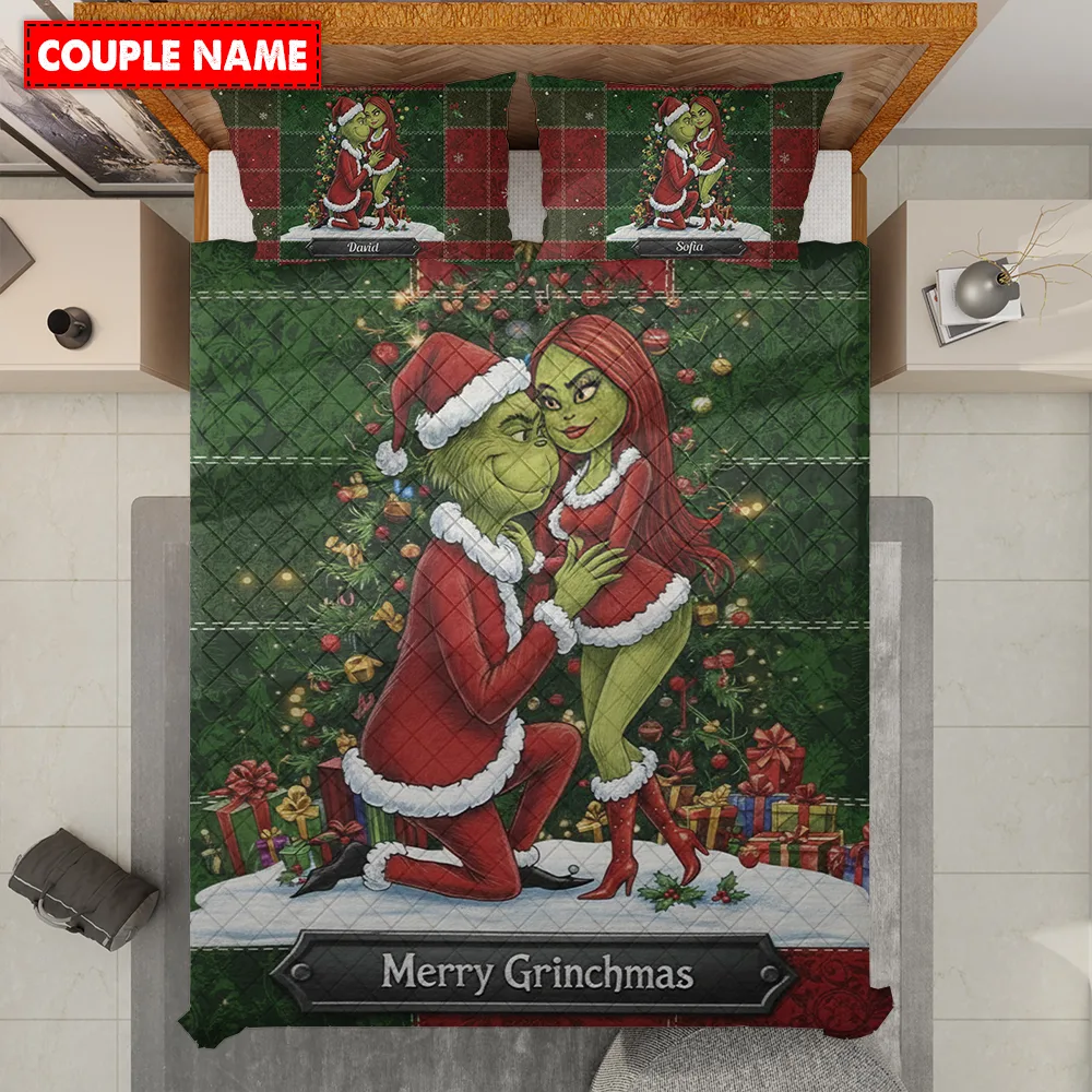 Personalized Merry Grinchmas Couple Bedding Set - Image 3