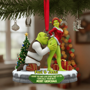 Alternative view of Personalized Cheeky Kisses Couple Christmas Ornament