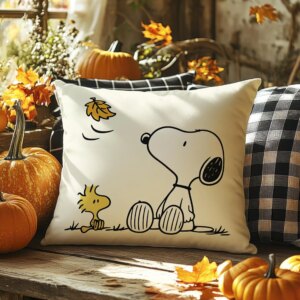 Alternative view of Snoopy & Woodstock Autumn Pillow