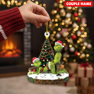 Personalized Naughty Green Monster Couple Christmas Ornament
