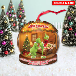 Alternative view of Personalized Green Monster Merry Grinchmas Couple Especially Your But Christmas Ornament