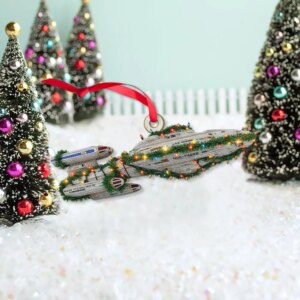Alternative view of Star Trek U.S.S. Voyager NCC-74656 With Christmas Lights Christmas Ornament