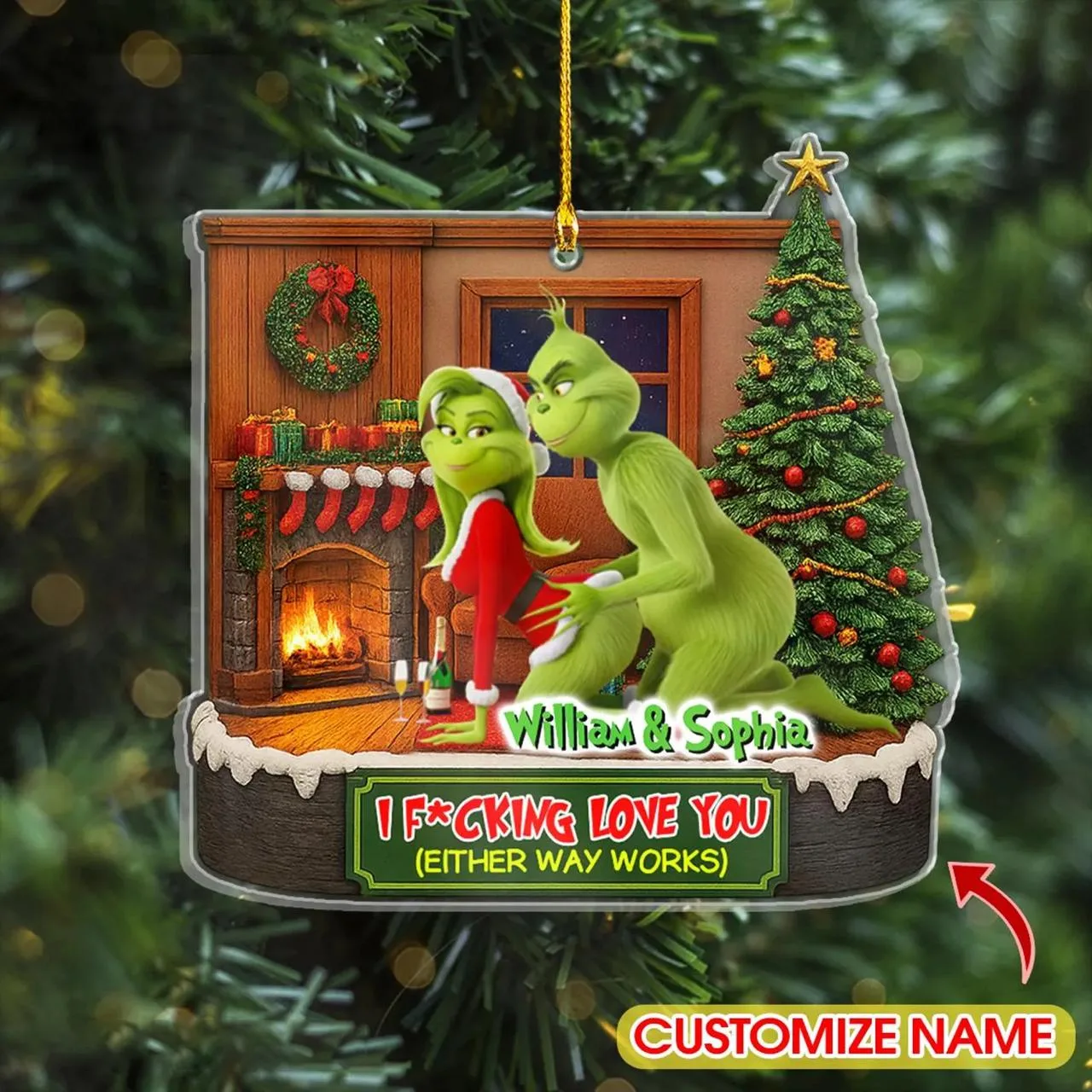 Personalized Green Monster Couple Either Way Works Christmas Ornament - Image 5