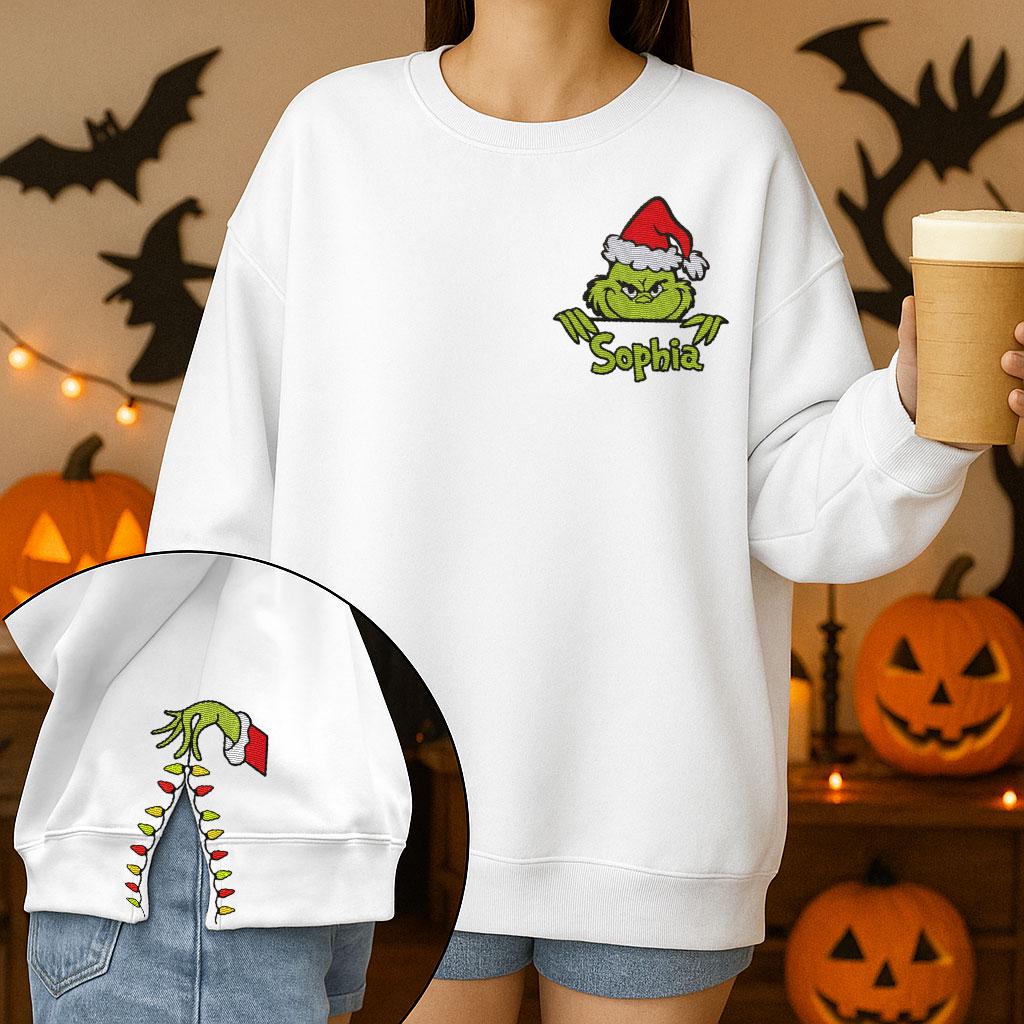 Custom Grinch Side Bow Cut-Out Sweatshirt - Image 3