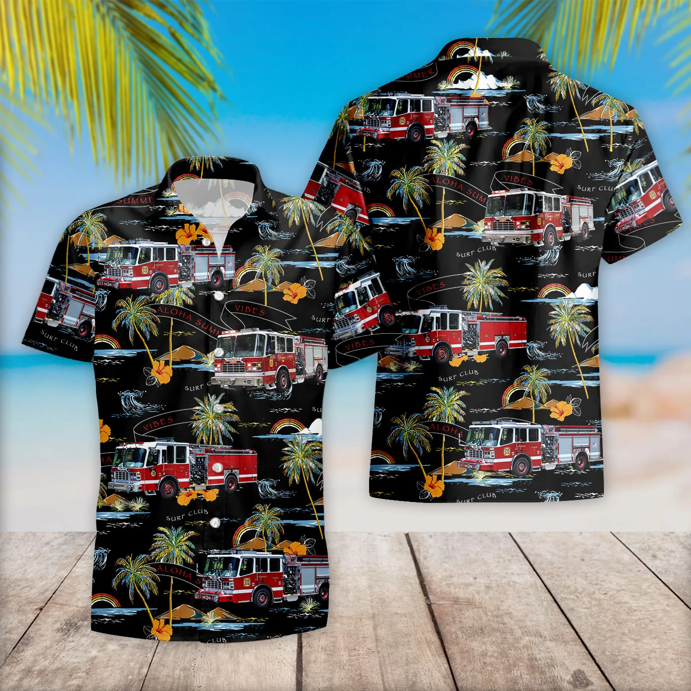 Norwich, Connecticut, Norwich Fire Department Squad A, Engine 2, and Engine 3 Hawaiian Shirt Version 1