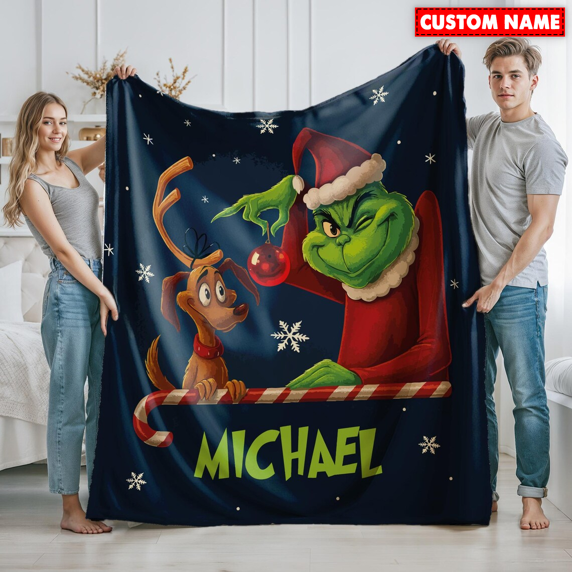 Personalized Grinch Christmas Blanket Style 2