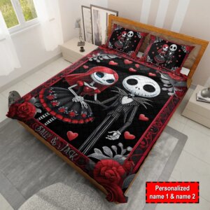Personalized Jack And Sally - The Nightmare Before Christmas Quilt Bedding Set