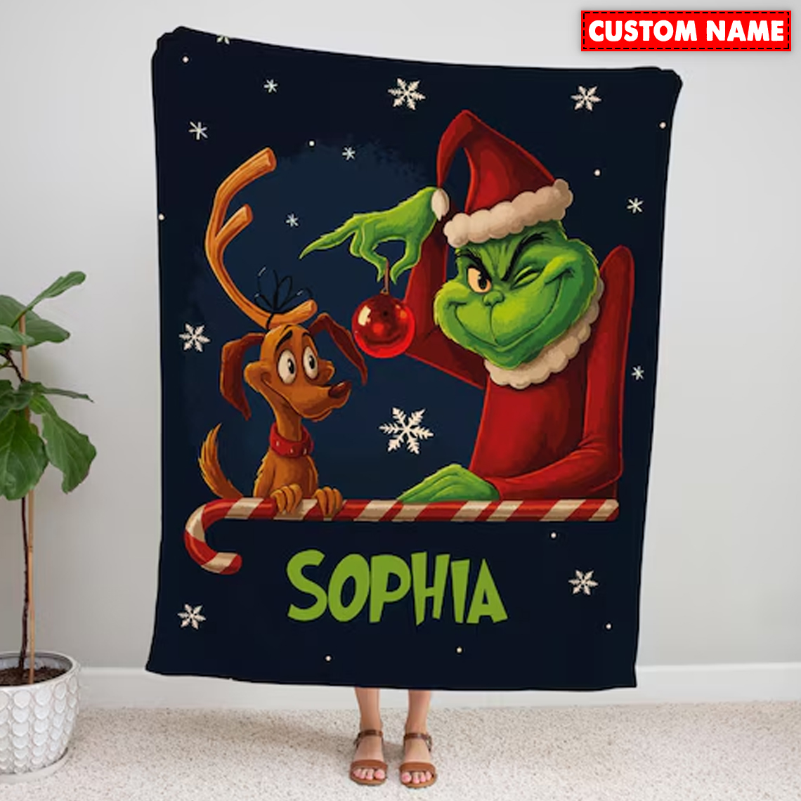 Personalized Grinch Christmas Blanket Style 2 - Image 2
