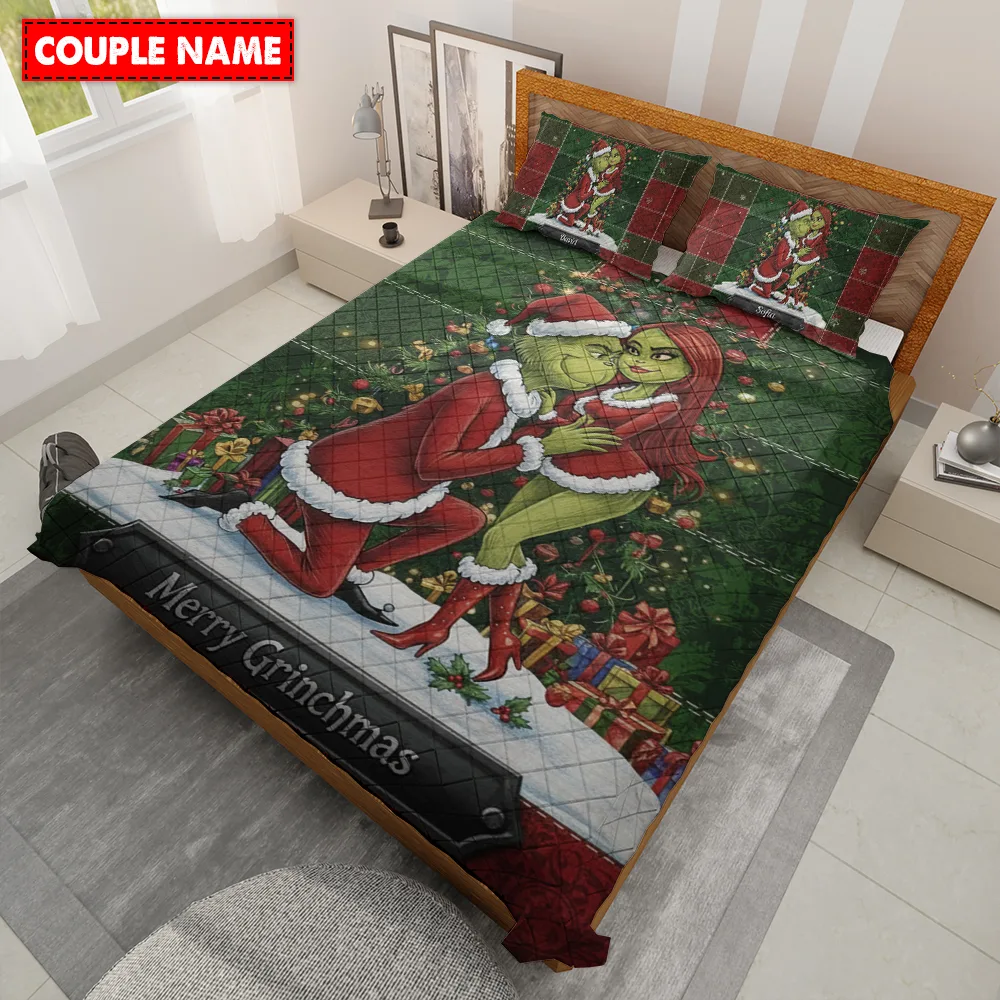 Personalized Merry Grinchmas Couple Bedding Set - Image 4