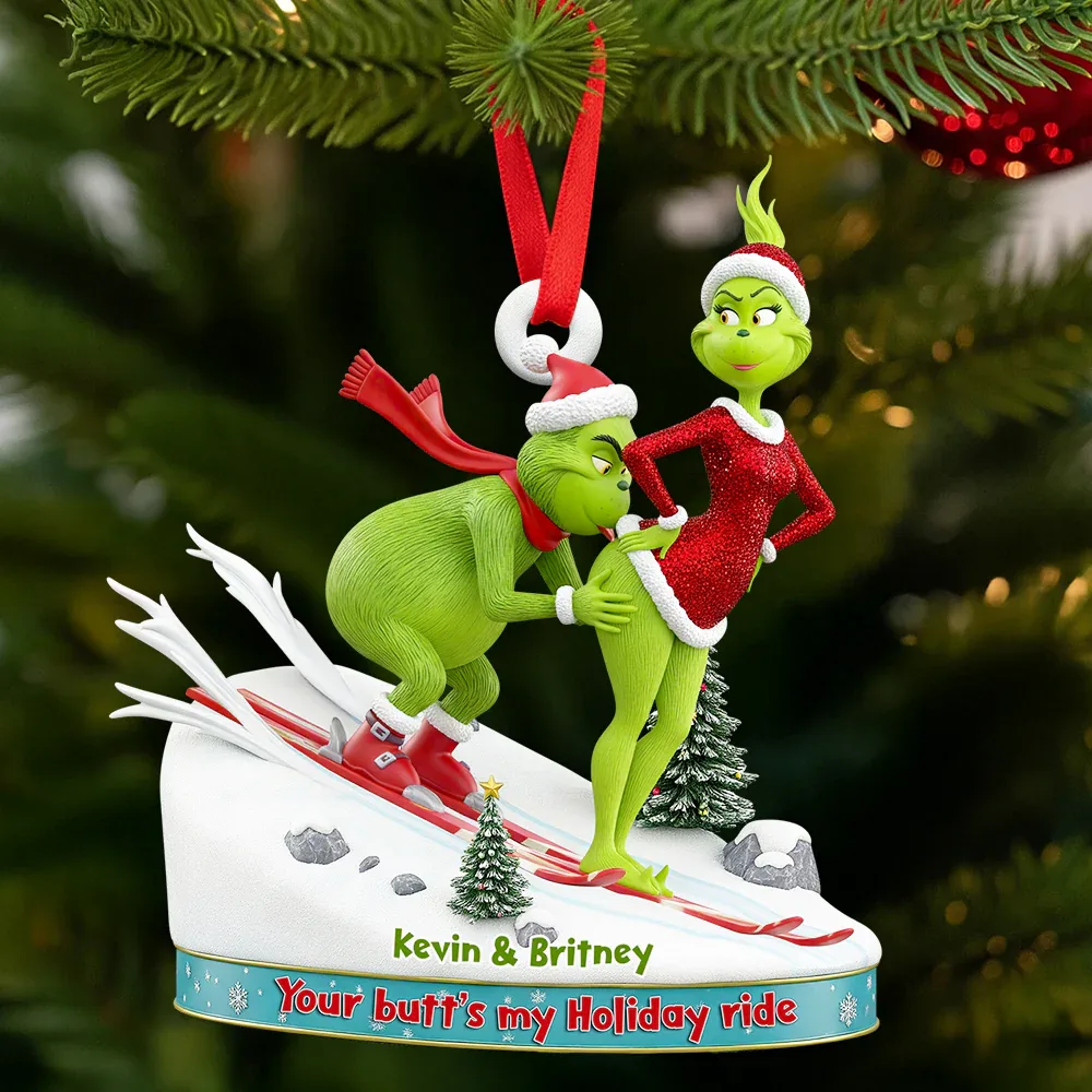 Personalized Skiing Couple Grinchmas Christmas Ornament - Image 2
