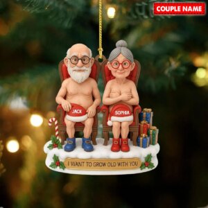 Alternative view of Personalized Old Couple I Want To Grow Old With You Christmas Ornament