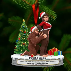Personalized Naughty Bigfoot Couple Christmas Ornament