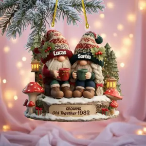 Alternative view of Personalized Going Old Together Gnome Couple Christmas Ornament