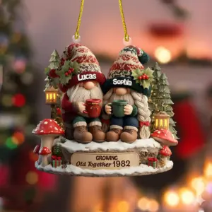 Personalized Going Old Together Gnome Couple Christmas Ornament