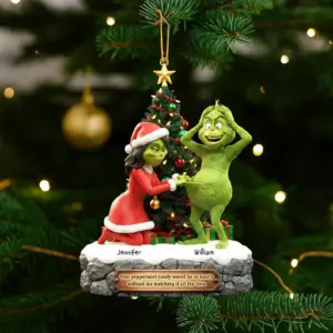 Alternative view of Personalized Naughty Grinchmas Couple Christmas Ornament