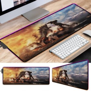 Alternative view of Godzilla on ship LED Desk Mat