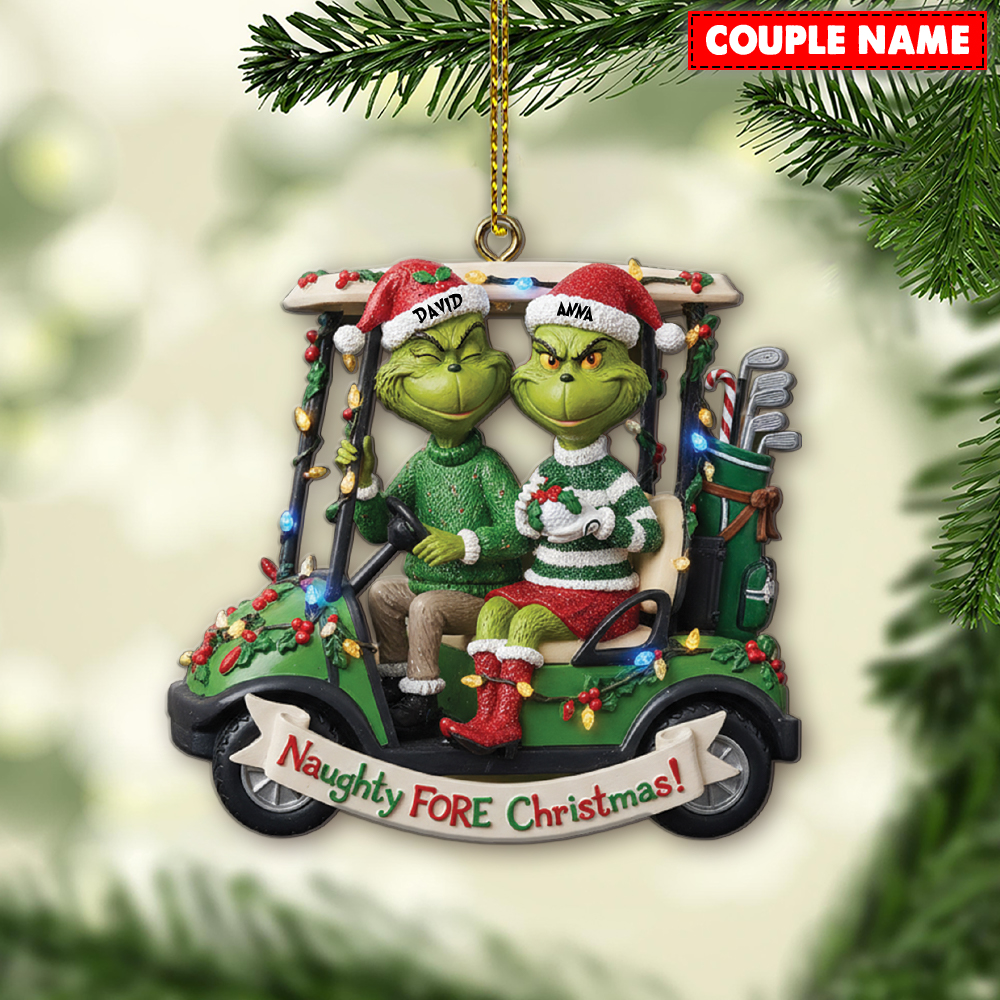 Personalized Golf Grinch Couple Naughty Christmas Ornament - Image 3