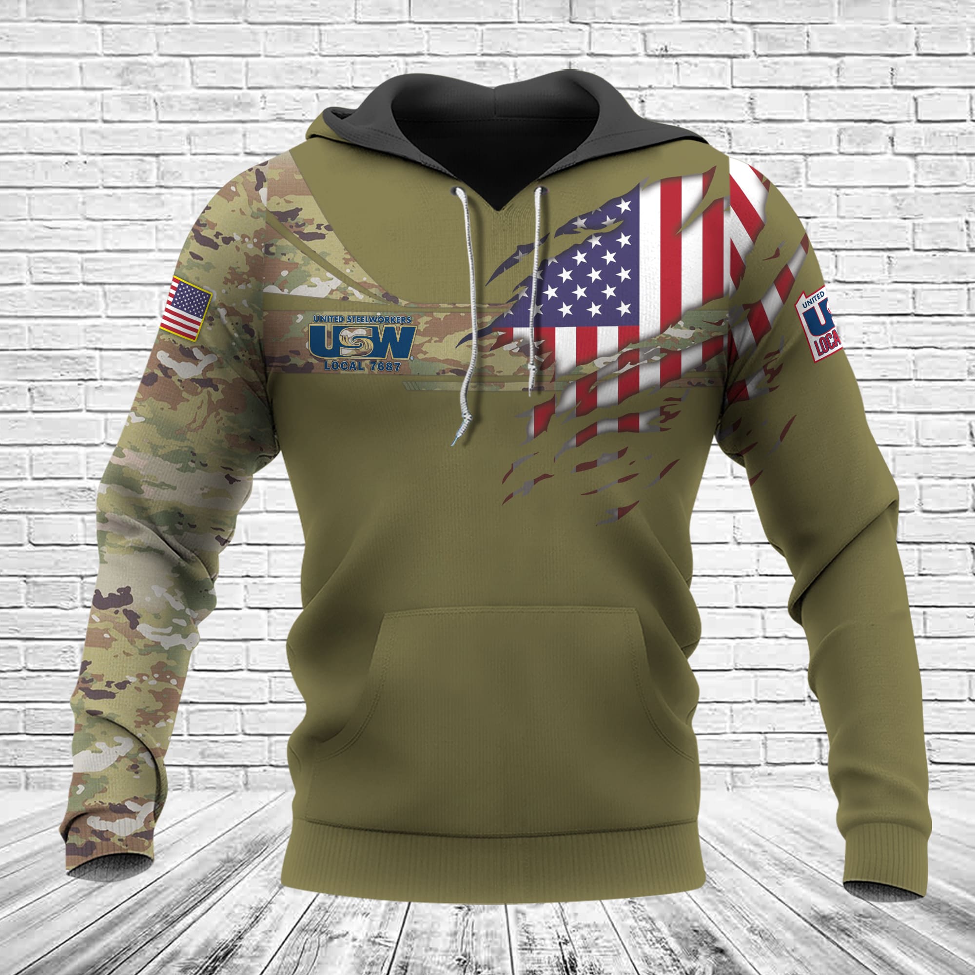 USW local 7687 Camo Version AOP Unisex Hoodie - Image 2