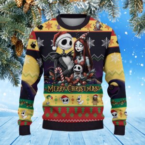 Alternative view of Gothic Christmas Skeleton Family Nightmare Jack and Sally Christmas Knitted Sweater