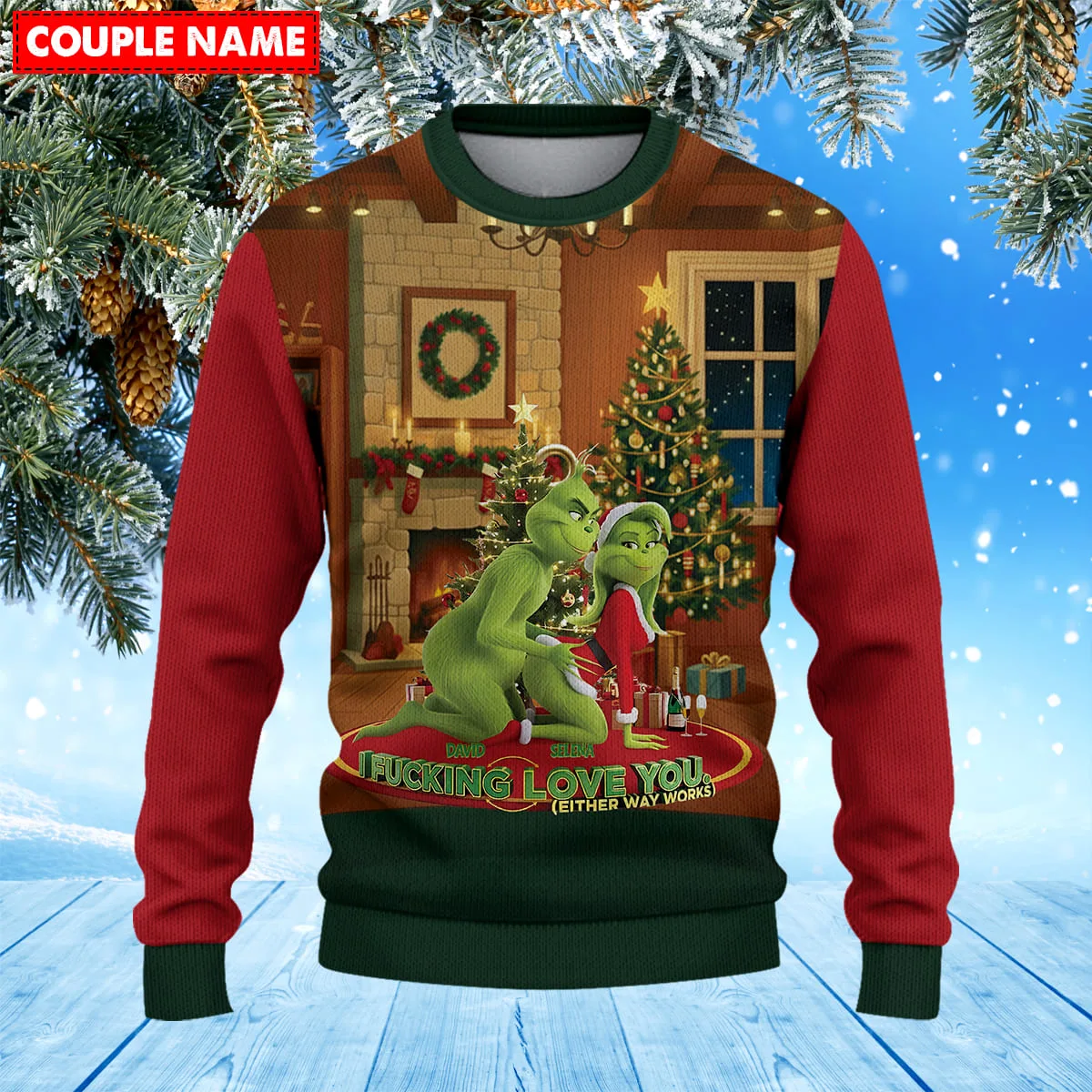 Personalized Merry Grinchmas Mr Mrs Grinch Couple Christmas Knitted Sweater - Image 2