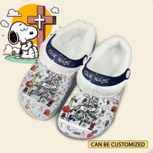 Personalized Snoopy Jesus Christmas Fleece Crocs Clogs