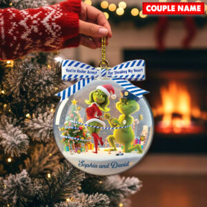 Personalized Naughty Green Monster Couple Police Christmas Ornament
