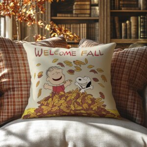 Welcome Fall Peanuts Faux Suede Pillow