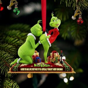 Alternative view of Personalized Green Monster Couple Christmas Ornament
