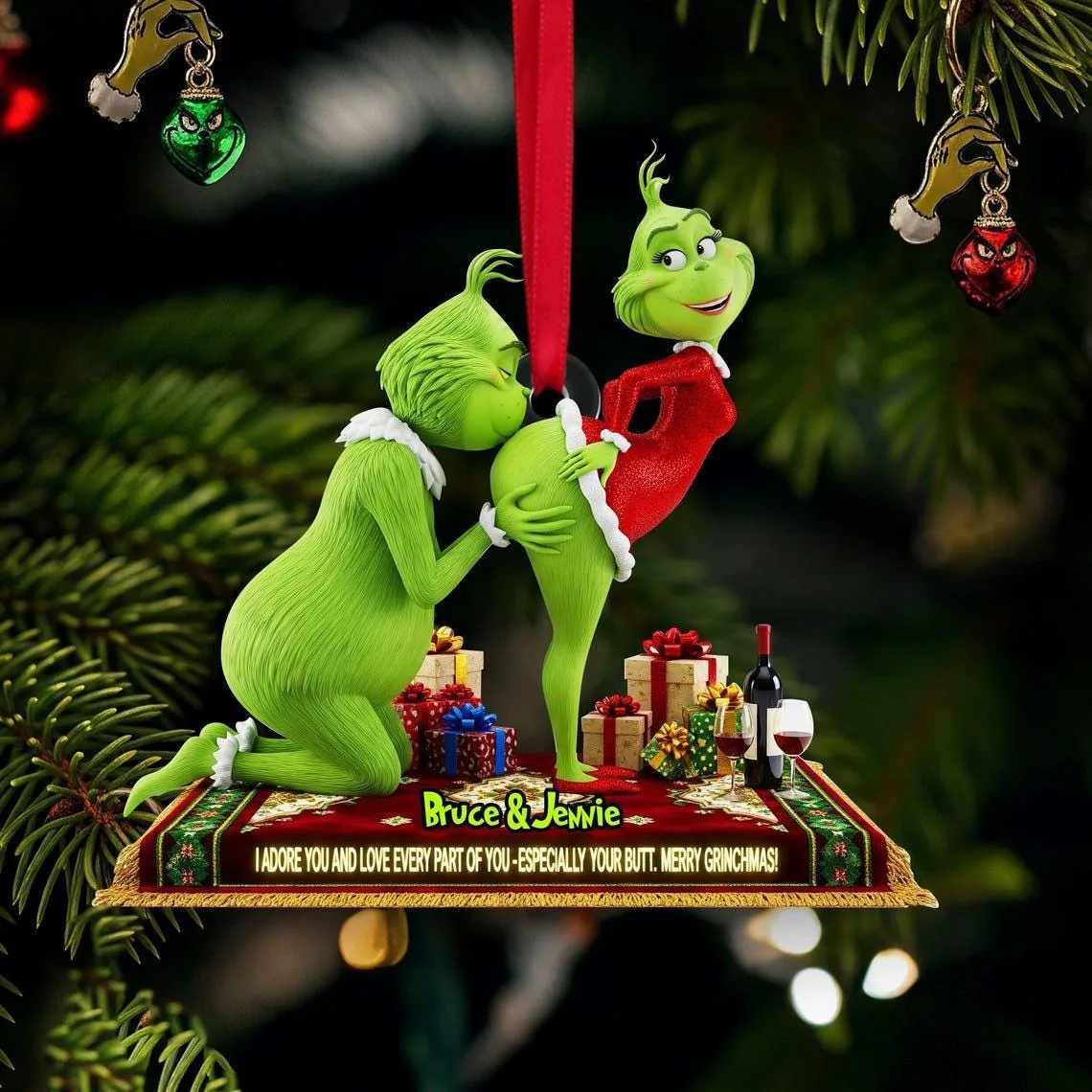 Personalized Green Monster Couple Christmas Ornament - Image 2