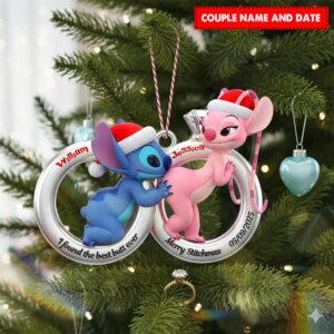 Alternative view of Personalized Stitch and Angel Gifts For Couple Christmas Ornament