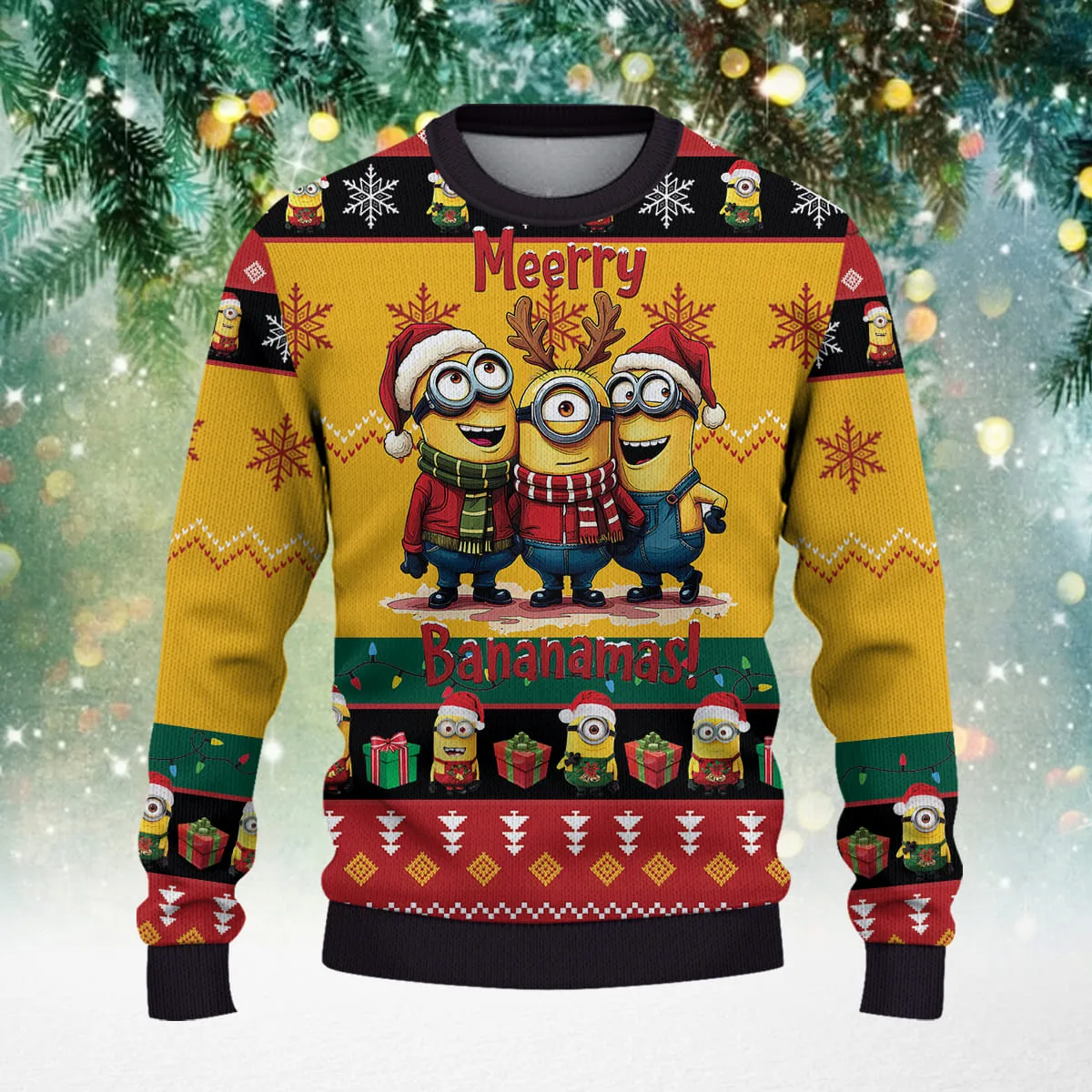 Minions Christmas Tree Christmas Knitted Sweater - Image 2