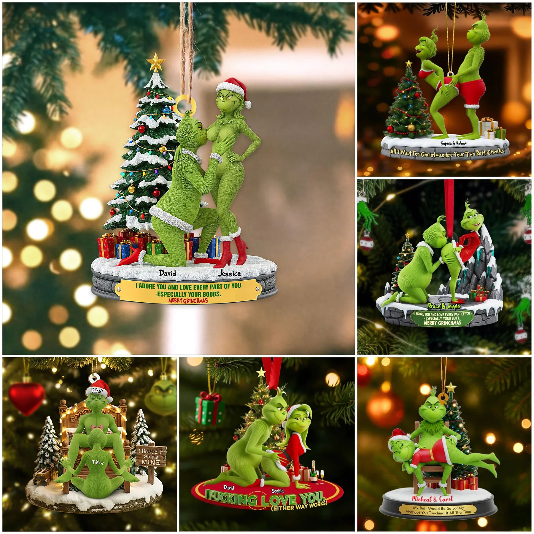 Personalized Grinch Couple Ornament Full Set (6pcs) - Image 7