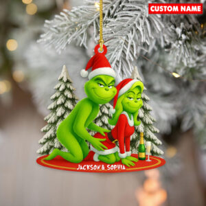 Personalized Funny Green Monster Couple Christmas Ornament 115400