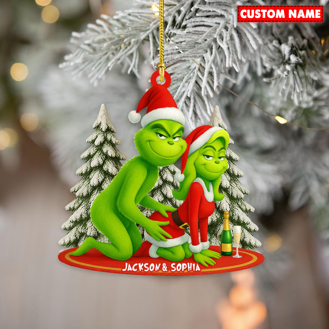 Personalized Funny Green Monster Couple Christmas Ornament 115400
