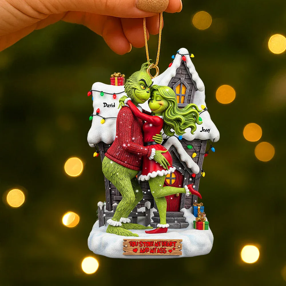 Personalized Green Couple You Stole My Heart Christmas Ornament - Image 4
