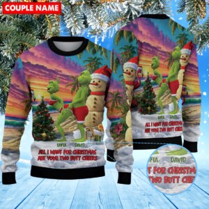 Personalized Mr Mrs Grinch Couple Christmas Knitted Sweater