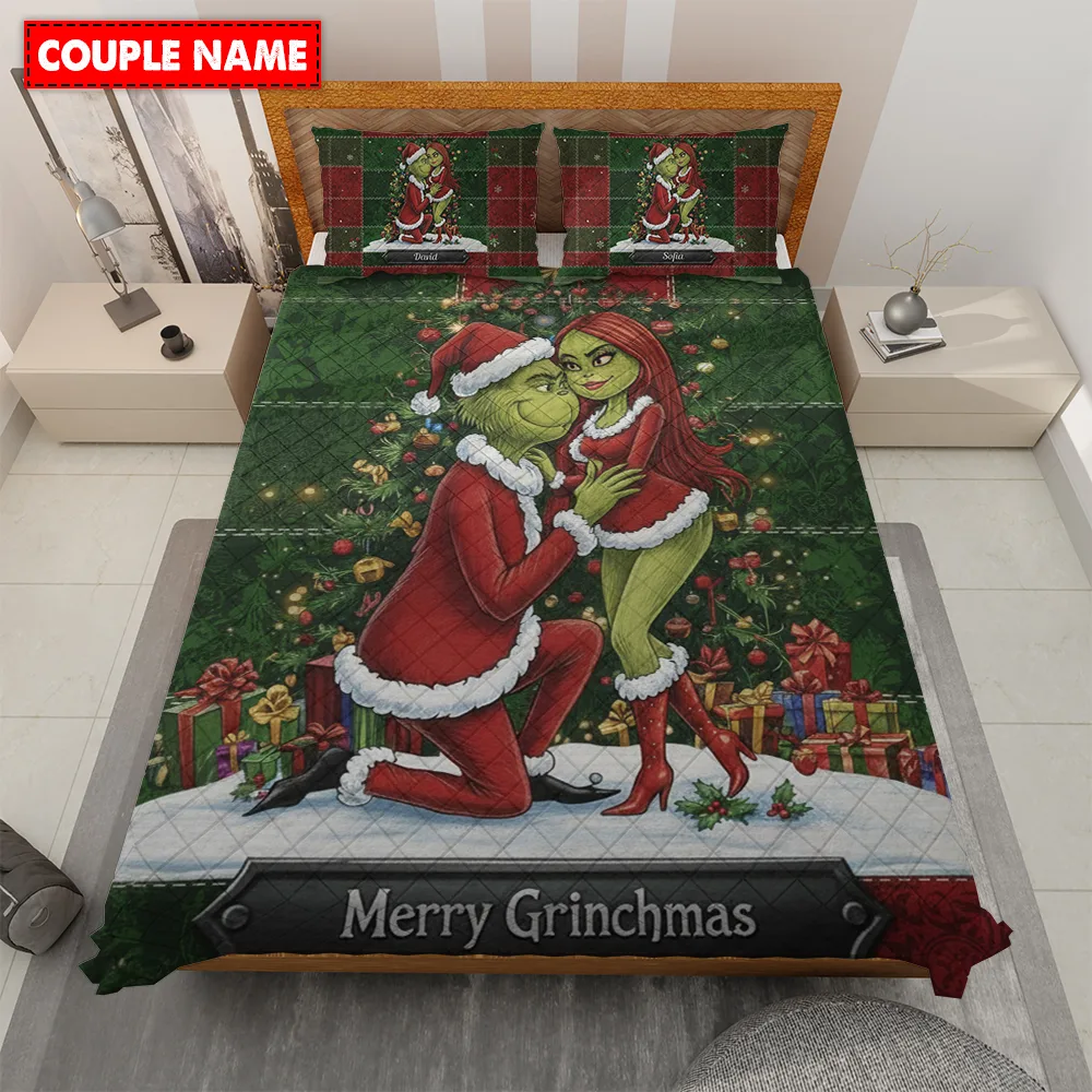 Personalized Merry Grinchmas Couple Bedding Set - Image 5